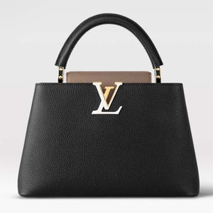 Louis Vuitton LV Women Capucines MM Handbag Black Fin Cognac Taurillon Cowhide Leather