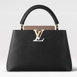 Louis Vuitton LV Women Capucines MM Handbag Black Fin Cognac Taurillon Cowhide Leather