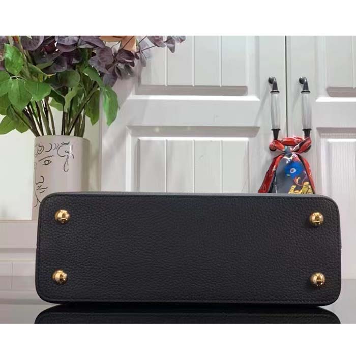 Louis Vuitton LV Women Capucines MM Handbag Black Fin Cognac Taurillon Cowhide Leather