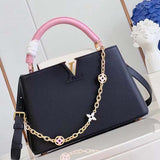Louis Vuitton LV Women Capucines MM Handbag Black Pink Taurillon Leather