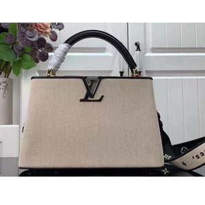 Louis Vuitton LV Women Capucines MM Handbag Black Taurillon Leather Canvas