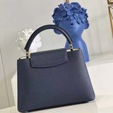 Louis Vuitton LV Women Capucines MM Handbag Blue Navy Taurillon Leather Canvas