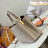 Louis Vuitton LV Women Capucines MM Handbag Galet Gray Taurillon Cowhide Leather
