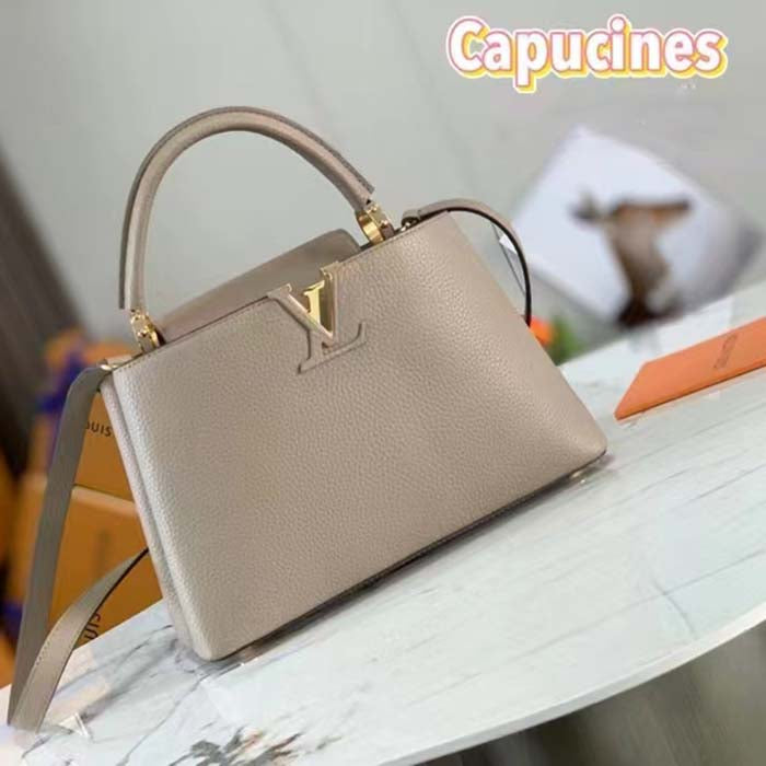 Louis Vuitton LV Women Capucines MM Handbag Galet Gray Taurillon Cowhide Leather