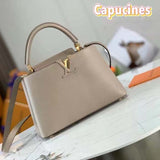 Louis Vuitton LV Women Capucines MM Handbag Galet Gray Taurillon Cowhide Leather