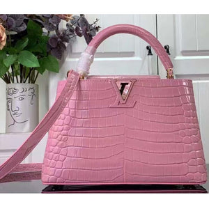 Louis Vuitton LV Women Capucines MM Handbag Pink Crocodilien Brillant Savoir Faire