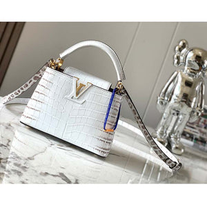 Louis Vuitton LV Women Capucines Mini Handbag Beige Brown Brilliant Crocodilien Leather