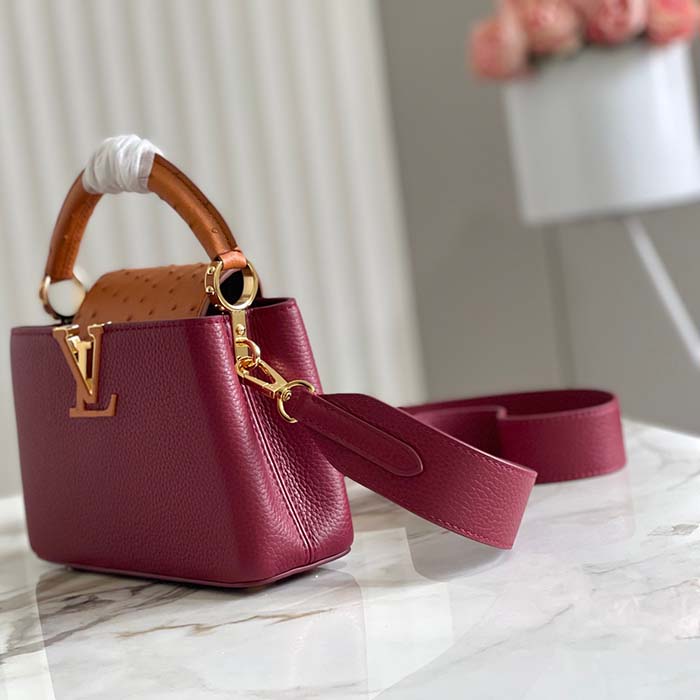 Louis Vuitton LV Women Capucines Mini Handbag Red Taurillon Ostrich Leather