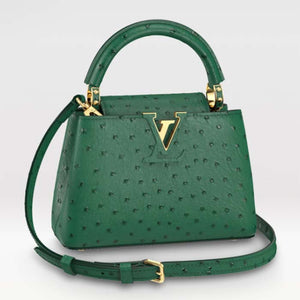 Louis Vuitton LV Women Capucines Mini Menthe Mint Ostrich Leather Monogram Flower Handbag