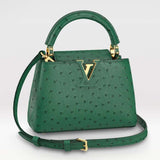 Louis Vuitton LV Women Capucines Mini Menthe Mint Ostrich Leather Monogram Flower Handbag