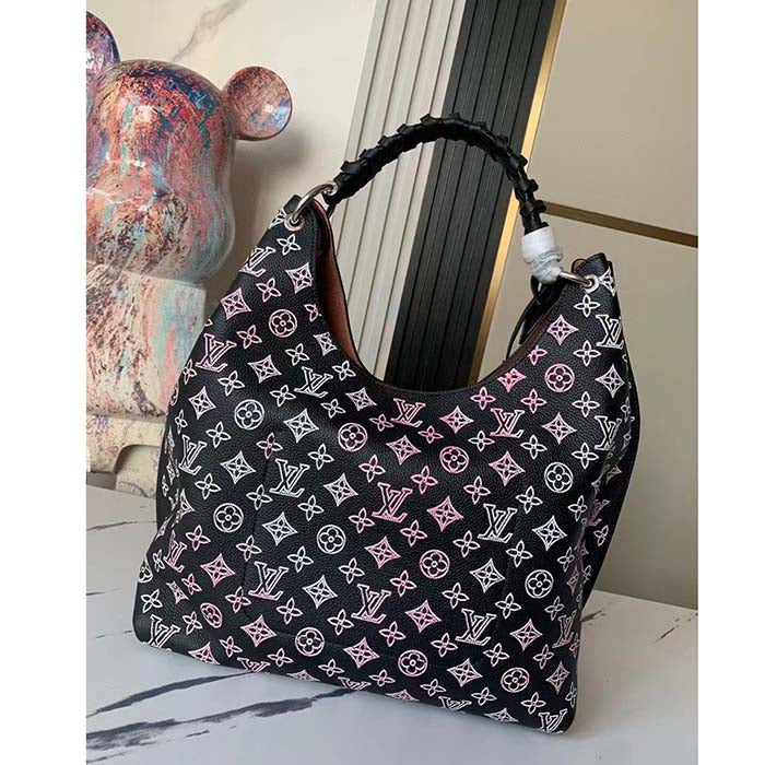 Louis Vuitton LV Women Carmel Hobo Bag Black Perforated Mahina Calf Leather