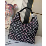 Louis Vuitton LV Women Carmel Hobo Bag Black Perforated Mahina Calf Leather