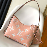 Louis Vuitton LV Women CarryAll PM Bag Pink Beige Embossed Supple Grained Cowhide Leather
