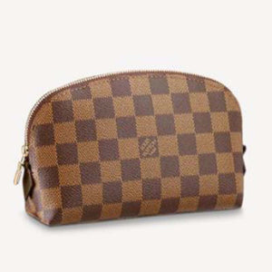 Louis Vuitton LV Women Cosmetics Pouch Damier Coated Canvas Golden Brass Clutch