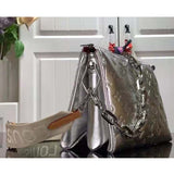 Louis Vuitton LV Women Coussin BB Handbag Silver Monogram Embossed Puffy Lambskin