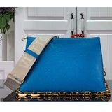 Louis Vuitton LV Women Coussin MM Handbag Blue Lambskin Zip Closure