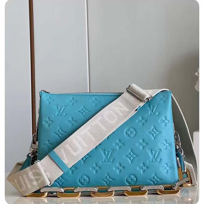 Louis Vuitton LV Women Coussin PM Handbag Azure Blue Lambskin Calfskin