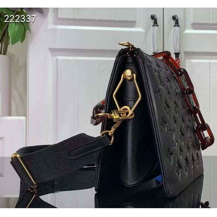 Louis Vuitton LV Women Coussin PM Handbag Black Calfskin Cowhide Leather
