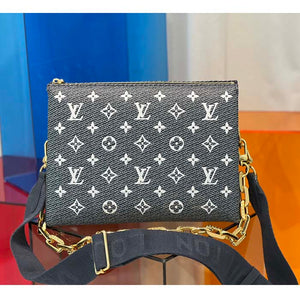 Louis Vuitton LV Women Coussin PM Handbag Blue Lambskin Cowhide Leather Zip Closure