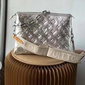 Louis Vuitton LV Women Coussin PM Handbag Silver Lambskin Cowhide Lining