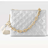 Louis Vuitton LV Women Coussin PM Handbag Silver Lambskin Cowhide Lining