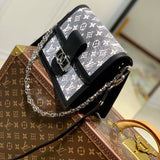 Louis Vuitton LV Women Dauphine MM Handbag Gray Textile Jacquard