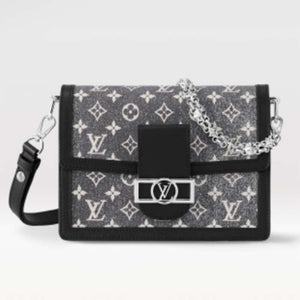 Louis Vuitton LV Women Dauphine MM Handbag Gray Textile Jacquard