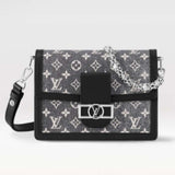 Louis Vuitton LV Women Dauphine MM Handbag Gray Textile Jacquard