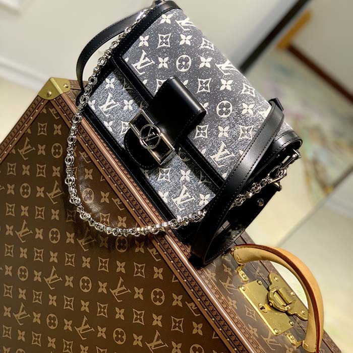 Louis Vuitton LV Women Dauphine MM Handbag Gray Textile Jacquard