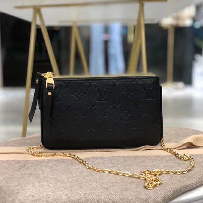 Louis Vuitton LV Women Double Zip Pochette Two-Tone Monogram Empreinte Clutch