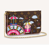 Louis Vuitton LV Women Double Zip Pochette in Monogram Coated Canvas Clutch