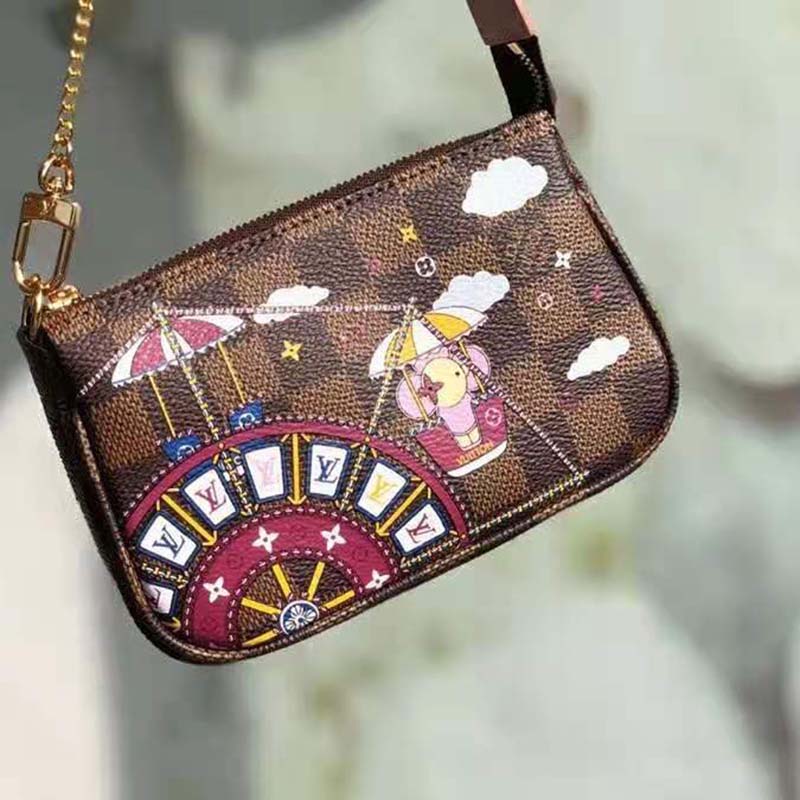 Louis Vuitton LV Women Double Zip Pochette in Monogram Coated Canvas Clutch