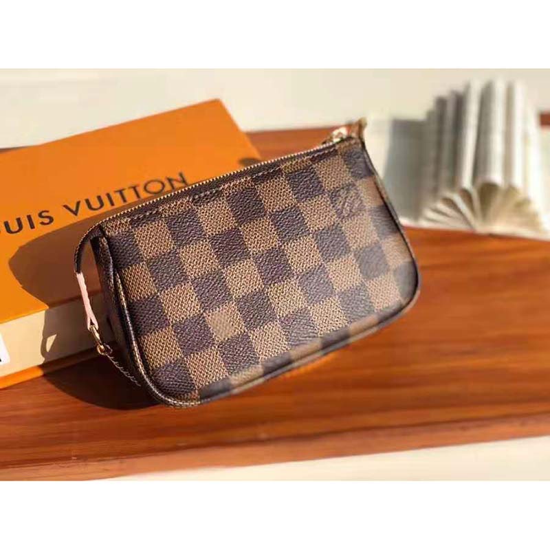 Louis Vuitton LV Women Double Zip Pochette in Monogram Coated Canvas Clutch
