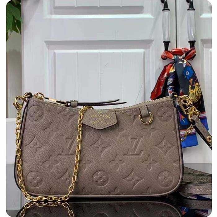 Louis Vuitton LV Women Easy Pouch On Strap Beige Embossed Monogram Empreinte Cowhide Leather Clutch