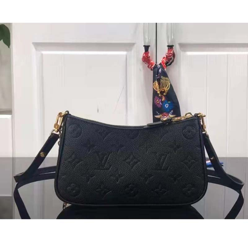 Louis Vuitton LV Women Easy Pouch On Strap Black Monogram Supple Grained Cowhide Clutch