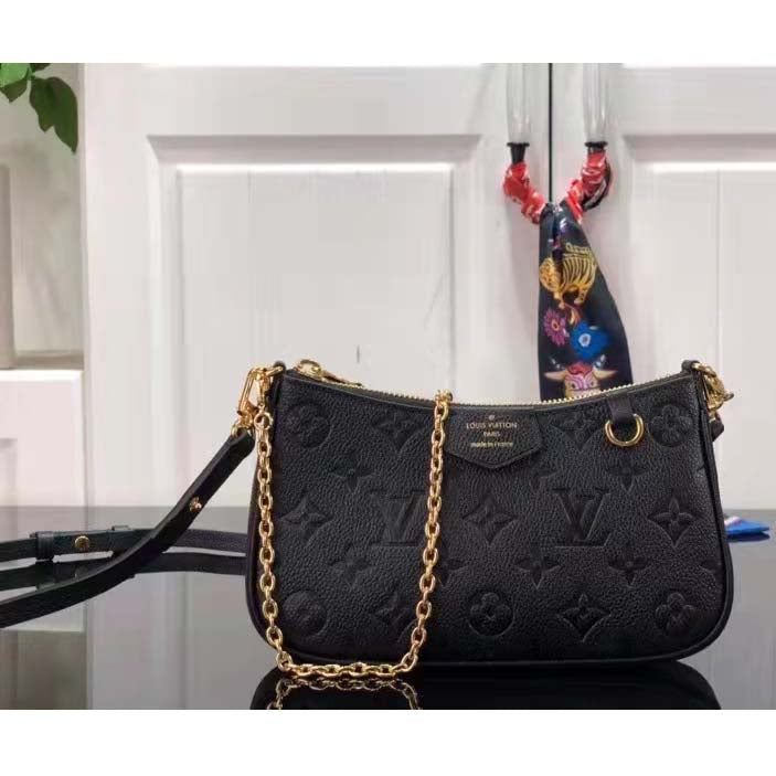 Louis Vuitton LV Women Easy Pouch On Strap Black Monogram Supple Grained Cowhide Clutch