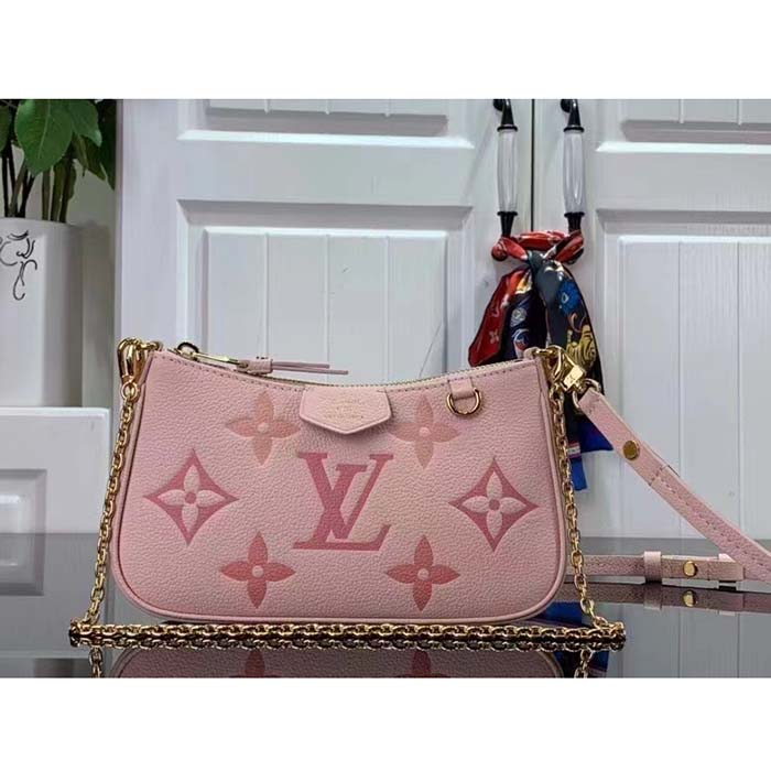 Louis Vuitton LV Women Easy Pouch Pink Monogram Empreinte Embossed Supple Grained Cowhide Clutch