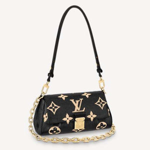 Louis Vuitton LV Women Favorite Tourterelle Black Beige Monogram Empreinte Embossed Supple Grained Cowhide Handbag