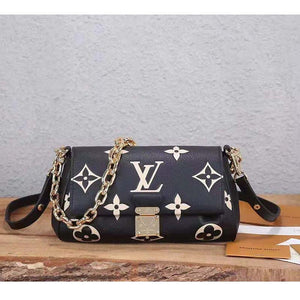 Louis Vuitton LV Women Favorite Tourterelle Black Beige Monogram Empreinte Embossed Supple Grained Cowhide Handbag