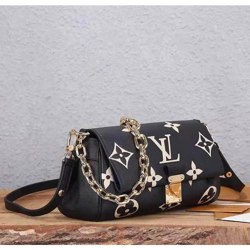 Louis Vuitton LV Women Favorite Tourterelle Black Beige Monogram Empreinte Embossed Supple Grained Cowhide Handbag