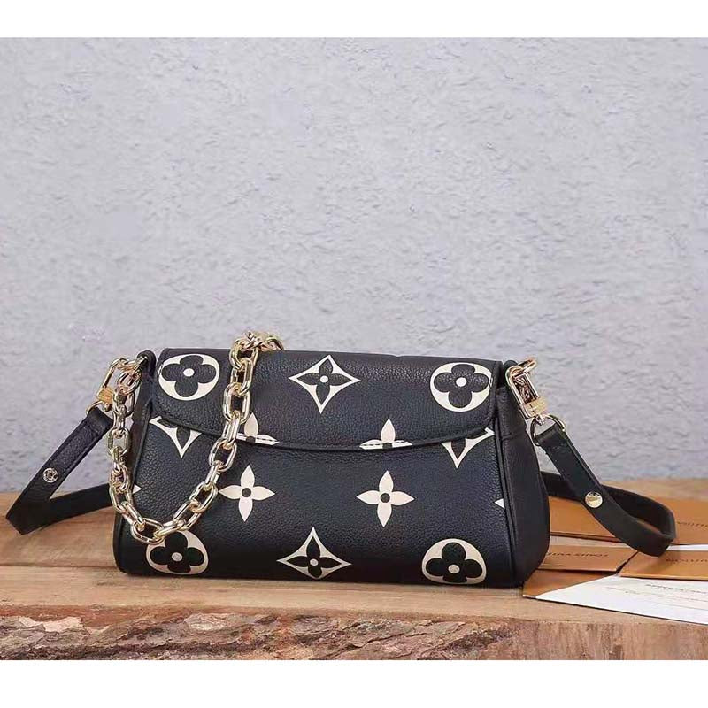 Louis Vuitton LV Women Favorite Tourterelle Black Beige Monogram Empreinte Embossed Supple Grained Cowhide Handbag