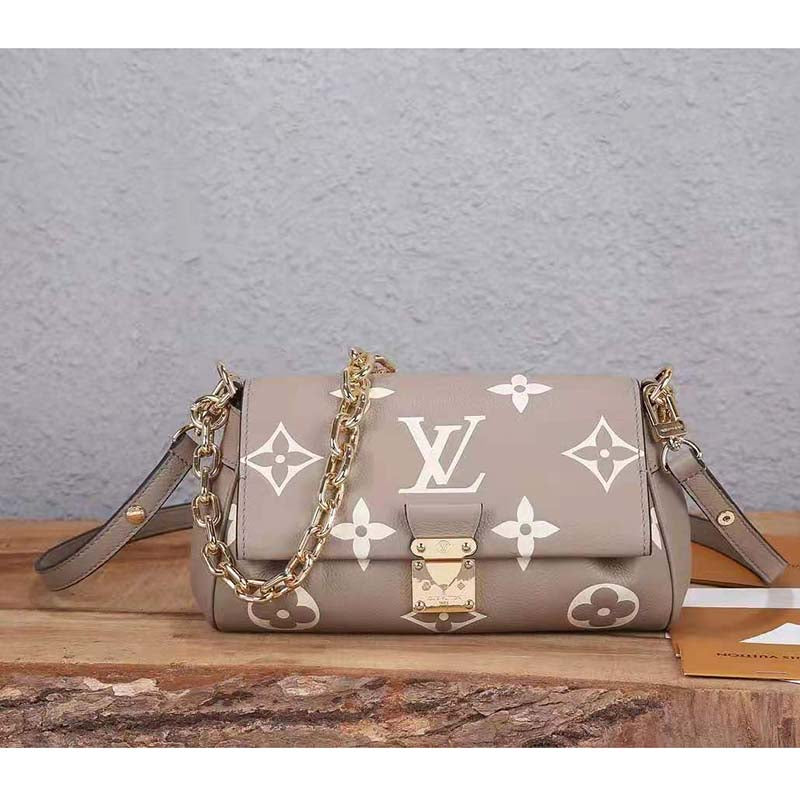 Louis Vuitton LV Women Favorite Tourterelle Gray Cream Monogram Empreinte Embossed Supple Grained Cowhide Handbag