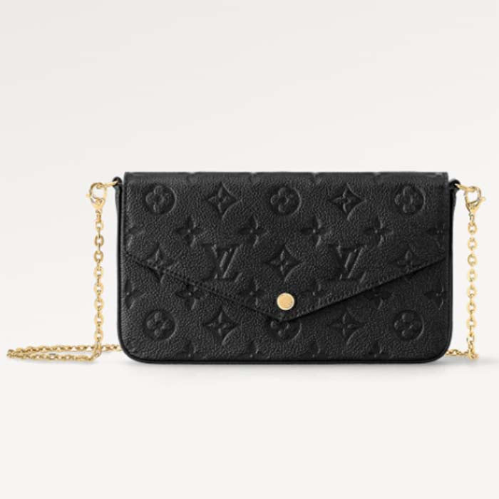 Louis Vuitton LV Women Félicie Pochette Black Monogram Empreinte Embossed Supple Grained Cowhide Clutch