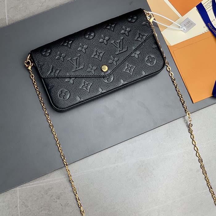 Louis Vuitton LV Women Félicie Pochette Black Monogram Empreinte Embossed Supple Grained Cowhide Clutch