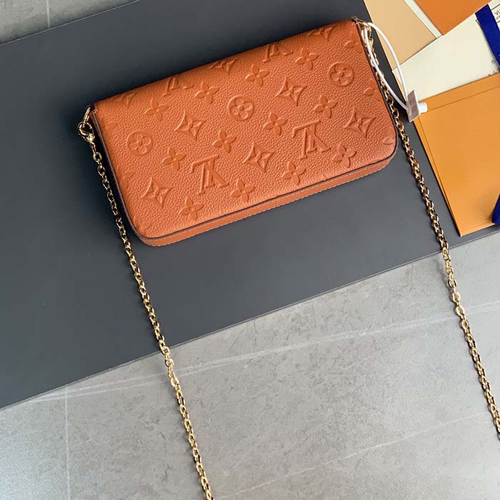 Louis Vuitton LV Women Félicie Pochette Brown Monogram Empreinte Embossed Supple Grained Cowhide Clutch
