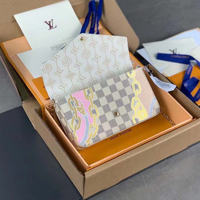 Louis Vuitton LV Women Félicie Pochette Damier Azur Coated Canvas Cotton Clutch
