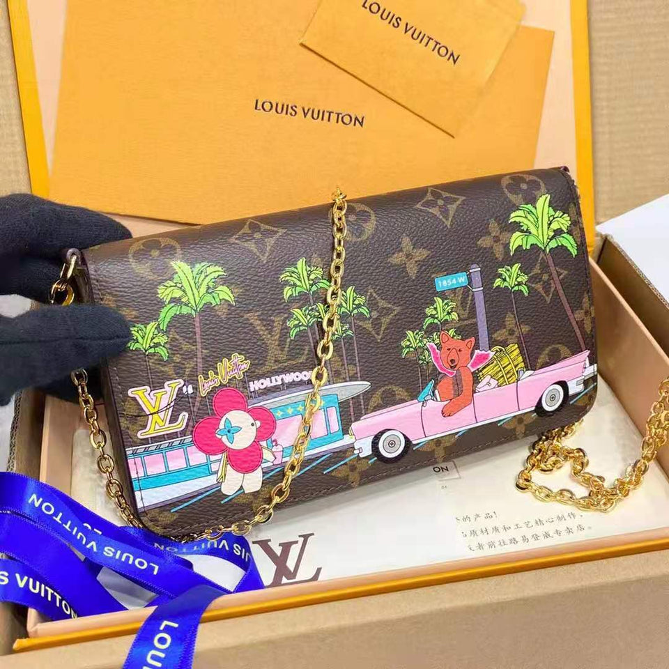 Louis Vuitton LV Women Félicie Pochette Fuchsia Pink Monogram Coated Canvas Clutch