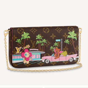 Louis Vuitton LV Women Félicie Pochette Fuchsia Pink Monogram Coated Canvas Clutch
