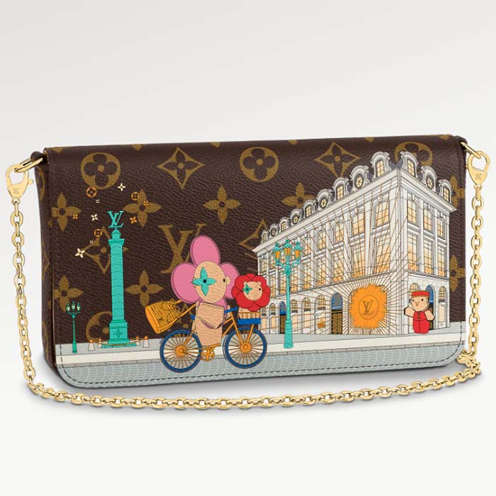 Louis Vuitton LV Women Félicie Pochette Pink Brown Monogram Coated Canvas Clutch
