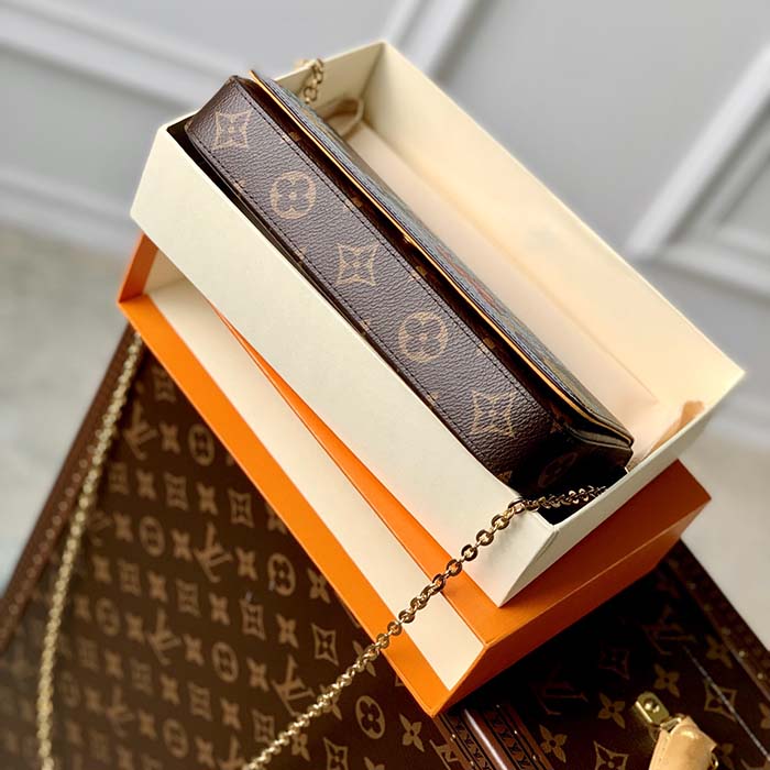 Louis Vuitton LV Women Félicie Pochette Pink Brown Monogram Coated Canvas Clutch